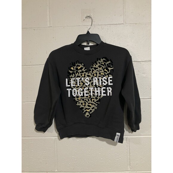 Zara Lets Rise Together Kids Youth Size 10 Gray Crew Neck Sweatshirt Pullover - Picture 1 of 11